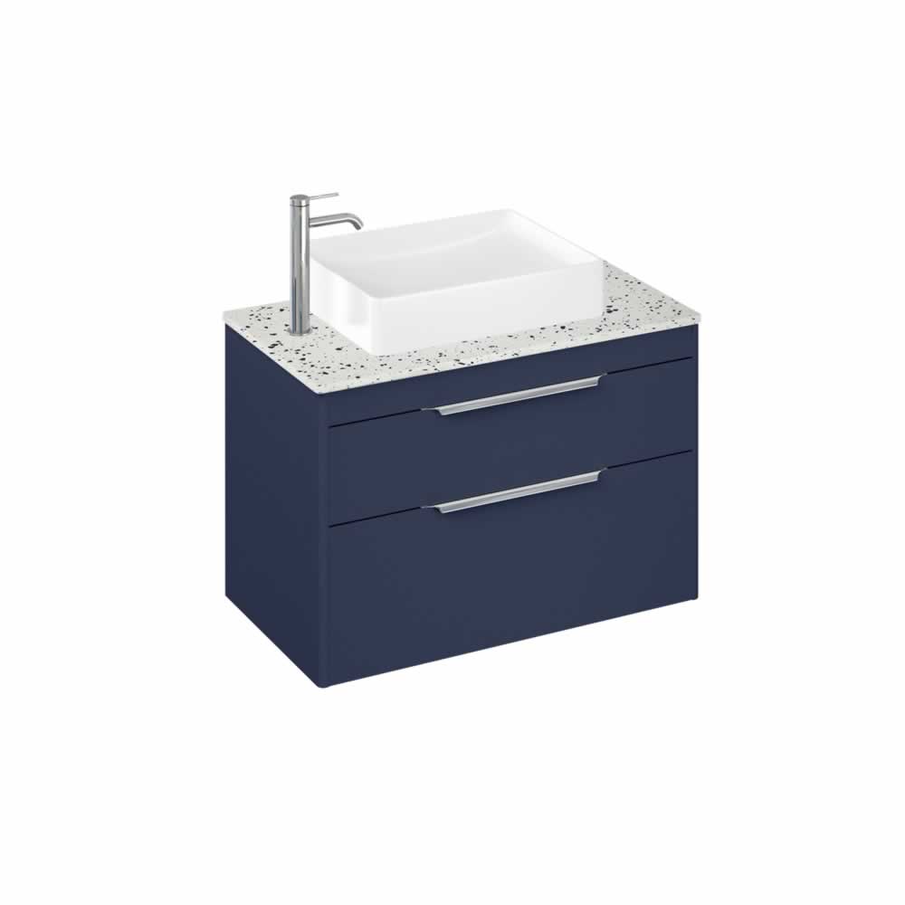 Shoreditch 85cm double drawer Matt Blue with Ice Blue Worktop and Quad Countertop Basin